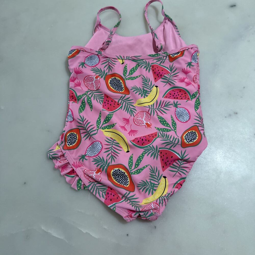 BMagical Swimsuit Girl’s 8 One Piece Tropical Fruits Pink Palm Leaf Ruffled - Picture 2 of 5